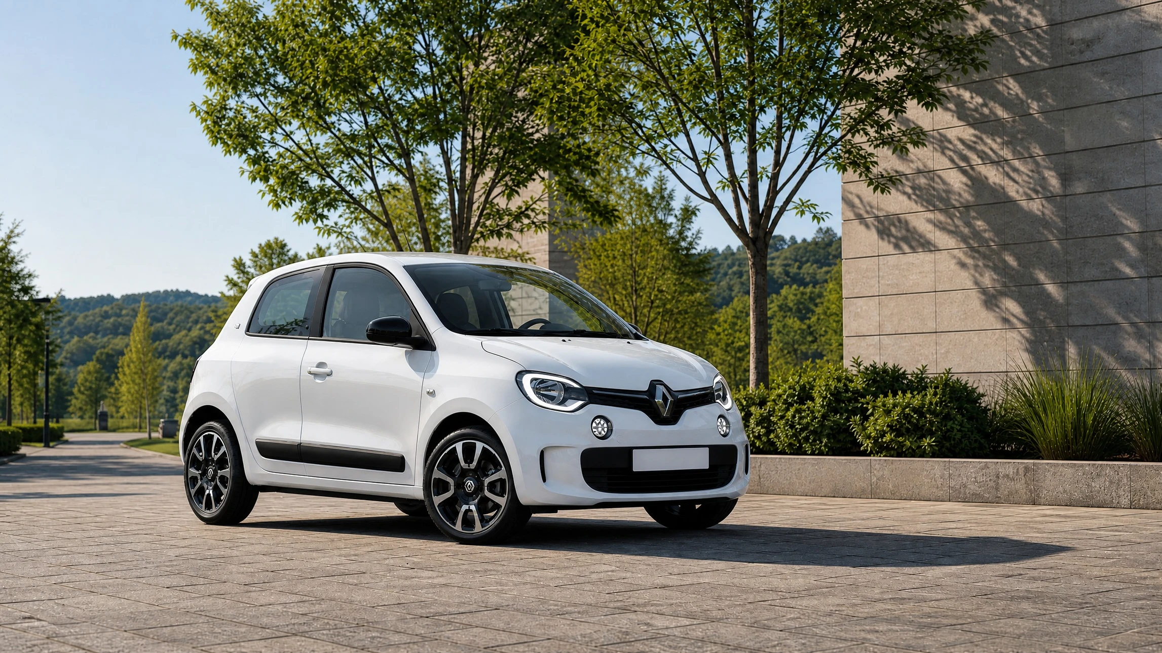 Façade extérieure professionnelle d'une concession automobile GH Auto en journée, avec enseigne principale bien visible, parking avant avec plusieurs véhicules d'occasion de différentes marques alignés (berlines, SUV), étiquettes de prix sur pare-brises, panneaux indiquant "Vente - Réparation - Toutes Marques". Architecture moderne, environnement montagneux ou régional en arrière-plan, ciel dégagé, éclairage naturel mettant en valeur la façade et les véhicules. L'image doit incarner la confiance, le large choix de véhicules et la professionnalité de la concession.